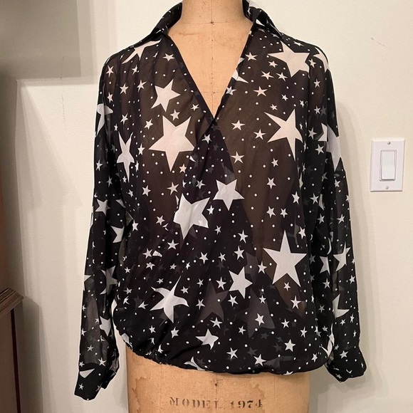 Buffalo By David Bitton Sheer Star Blouse Top - Picture 2 of 6
